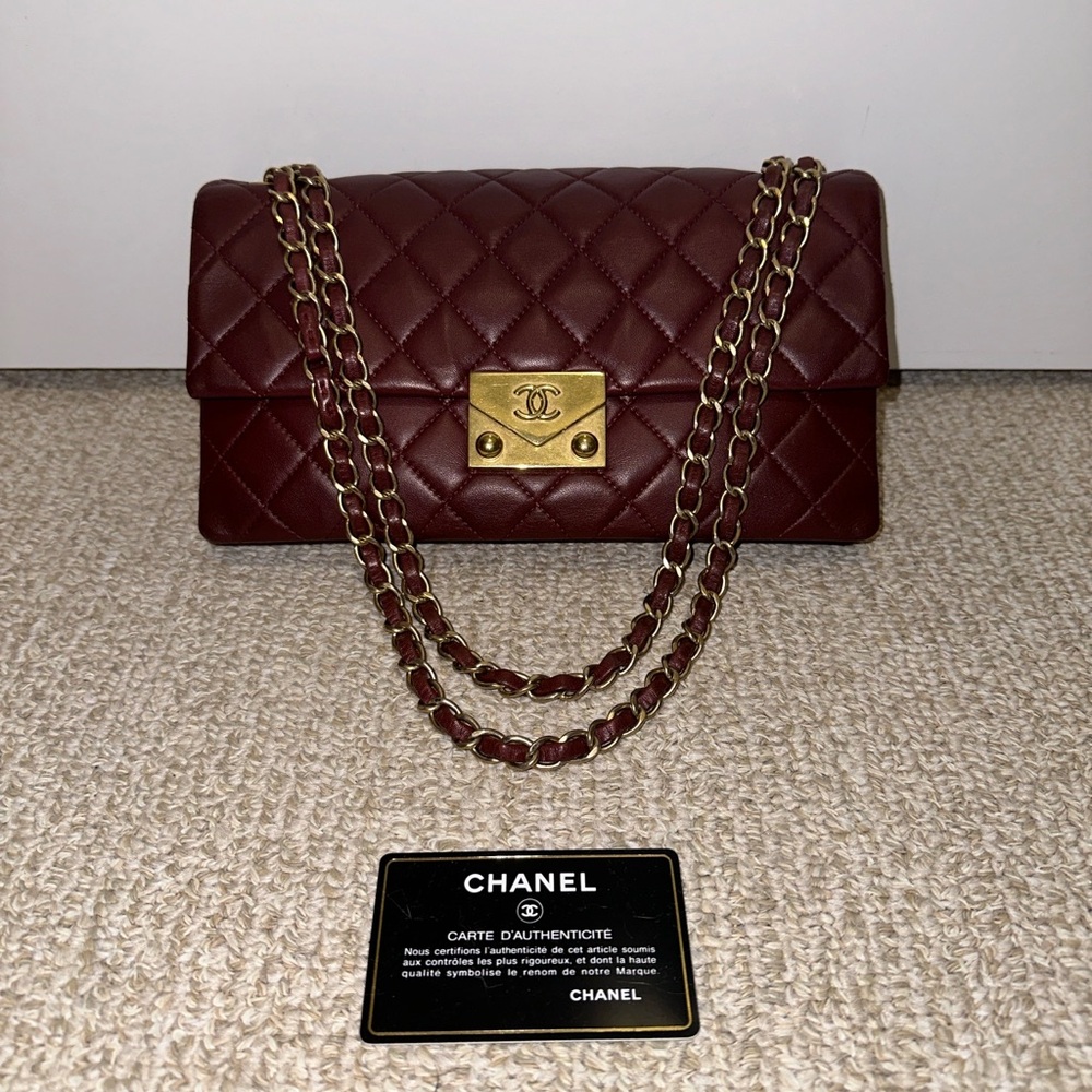 CHANEL Classic Matelasse Lambskin Leather Flap Bag Bordeaux Burgundy
